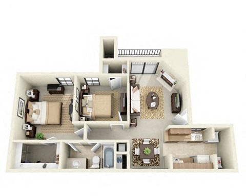Floor plan for 2 beds, 1 bath, 820 sqft